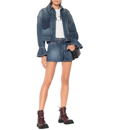 Shop Valentino High-rise Denim Shorts In Blue