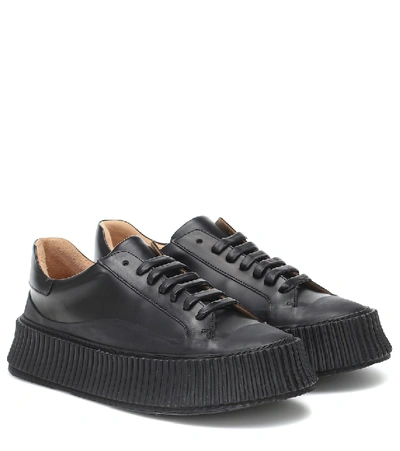 Shop Jil Sander Leather Platform Sneakers In Black