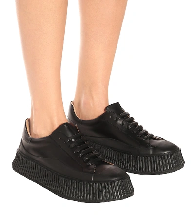 Shop Jil Sander Leather Platform Sneakers In Black