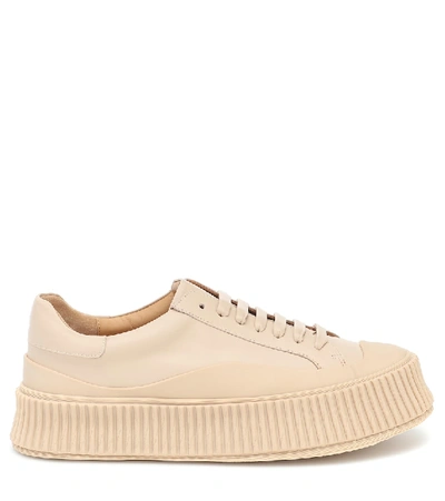 Shop Jil Sander Leather Platform Sneakers In Beige