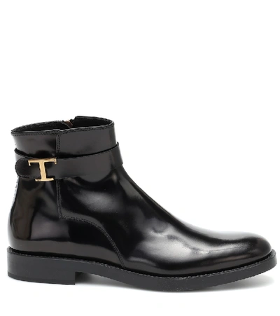 Shop Tod's T Timeless Leather Ankle Boots In Black