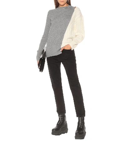 Shop Sacai Ribbed And Cable-knit Wool Sweater In Grey