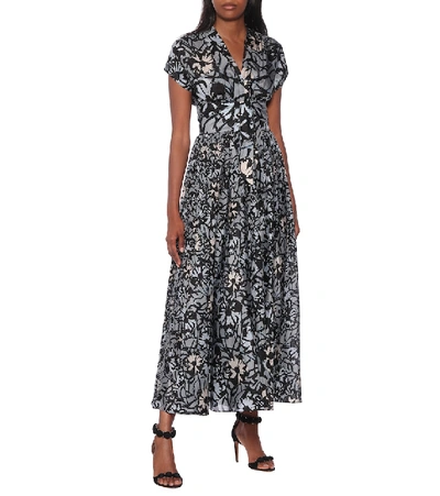 Shop Alaïa Floral Silk Midi Dress In Blue