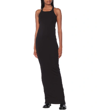 Shop Rick Owens Forever Cotton Jersey Maxi Dress In Black