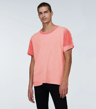 Shop Amiri Distressed Cotton T-shirt In Pink