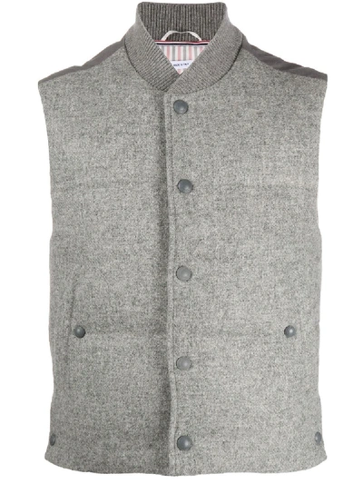 Shop Thom Browne Snap-button Padded Shetland Wool Gilet In Grey