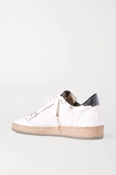 Shop Golden Goose Ball Star Glittered Distressed Leather Sneakers In White