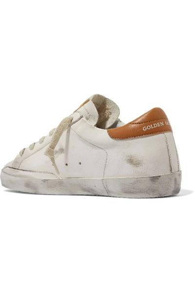 Shop Golden Goose Superstar Distressed Suede-trimmed Leather Sneakers In White