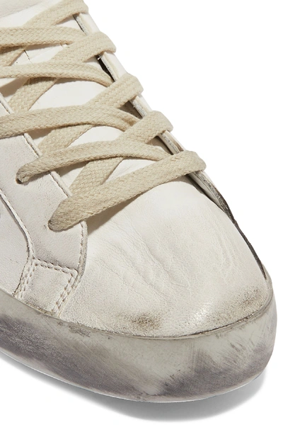 Shop Golden Goose Superstar Distressed Suede-trimmed Leather Sneakers In White