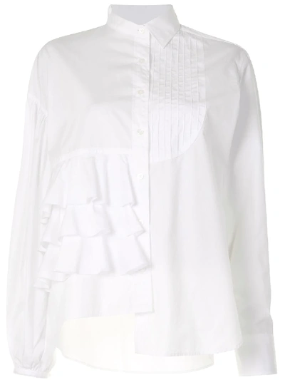 Shop Kolor Ruffled Panel Cotton Shirt In White