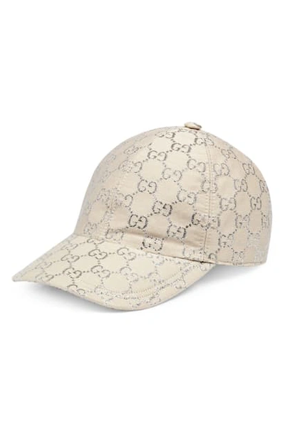 Shop Gucci Rush Gg Lame Baseball Cap In White