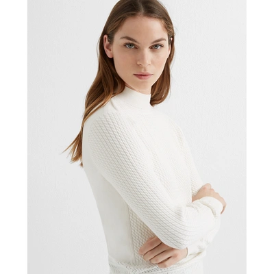 Shop Club Monaco Tiny Cable Sweater In Blanc De Blanc