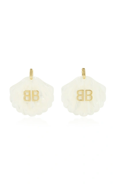 Shop Balenciaga Mermaid Gold-tone And Resin Earrings In White