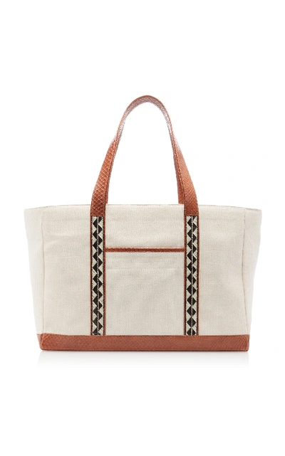 Shop Adriana Castro Snake-trimmed Canvas Tote In Ivory