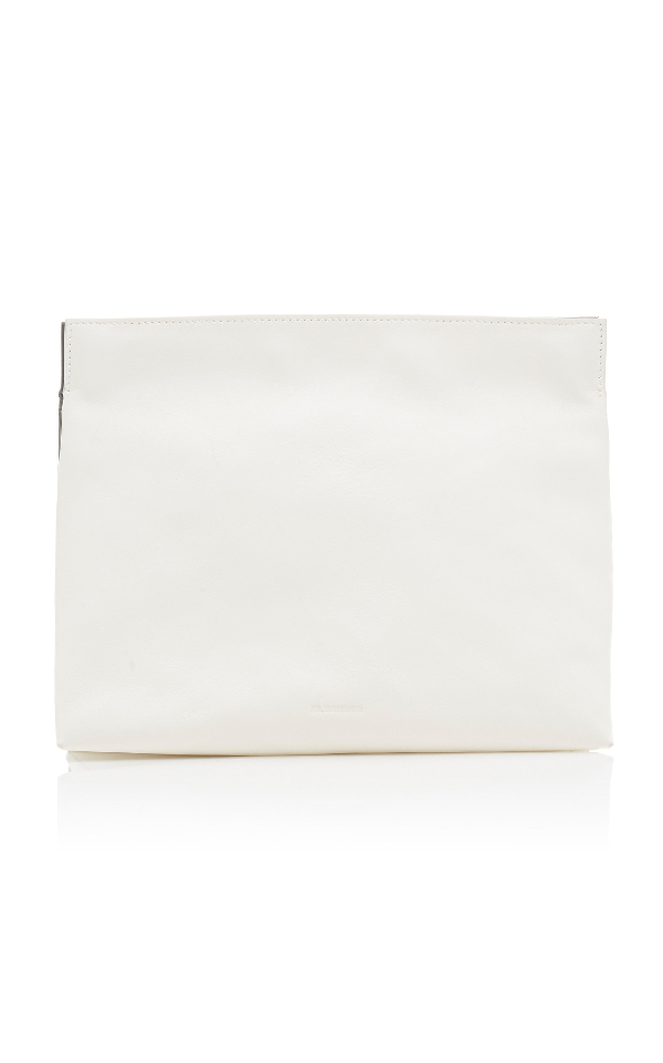 Jil Sander Black And White Two Tone Fold Over Leather Clutch Bag | ModeSens