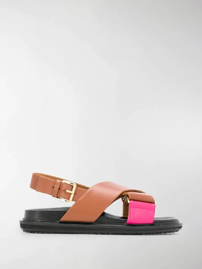 Shop Marni Fussbett Criss-cross Sandals In Brown