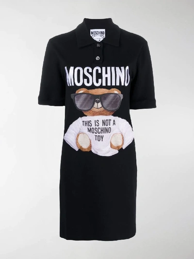 Shop Moschino Graphic Logo Print Polo Dress In Black