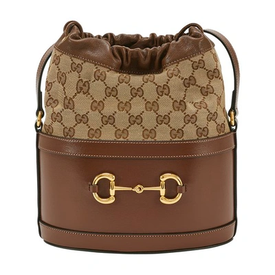Shop Gucci Horsebit Bucket Bag In Brown Ebony/brown Sugar