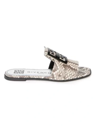 Shop Givenchy 4g Flat Python-embossed Leather Sandals In Stone Grey