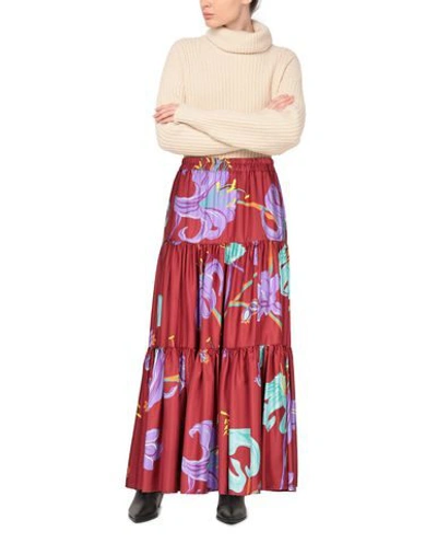 Shop La Doublej Long Skirts In Brick Red