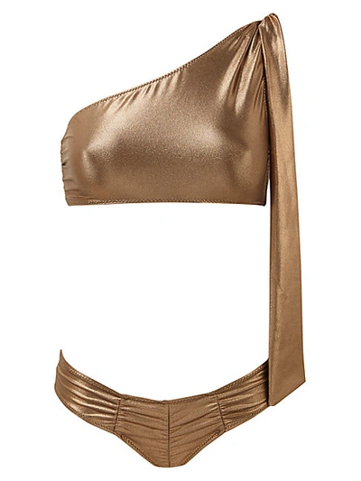 Shop Lisa Marie Fernandez Arden Metallic Asymmetrical Bikini In Bronze