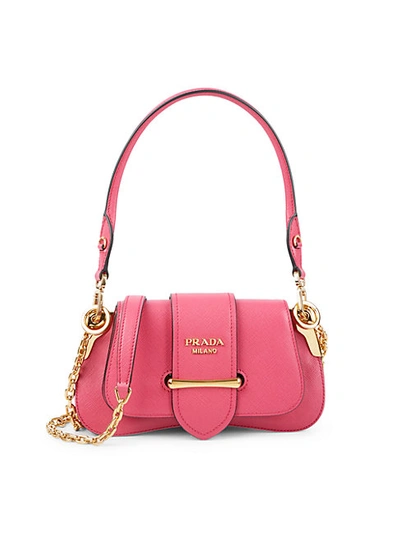 Shop Prada Texured Leather Shoulder Bag In Pink