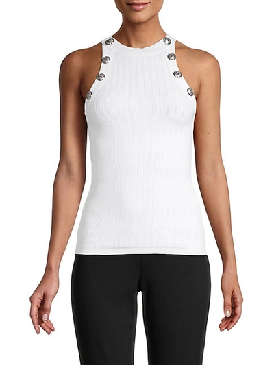 Shop Balmain Button-trimmed Ribbed Halter Tank In White