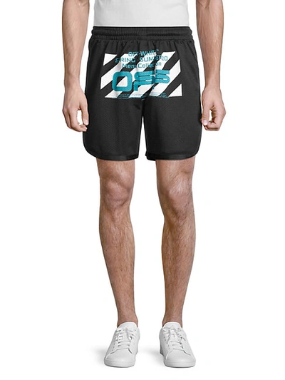 Shop Off-white Logo Stripe Athletic Shorts In Black