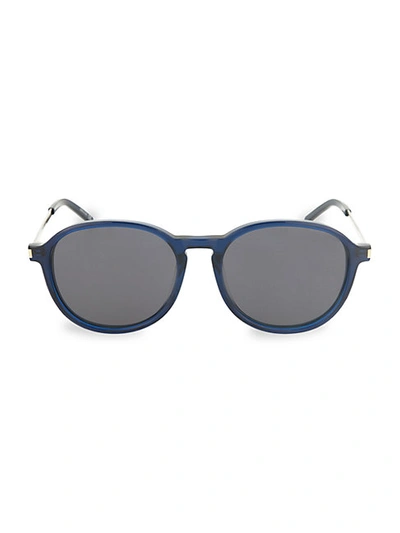 Shop Saint Laurent 51mm Round Sunglasses In Shiny Transparent Blue