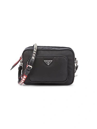 Shop Prada Studded & Leather-trim Camera Bag In Black