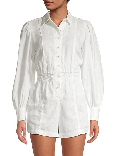 Shop Weworewhat Linen Button-up Romper In White
