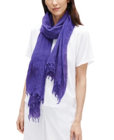 Shop Eileen Fisher Organic Linen-blend Fringed Scarf In Athena