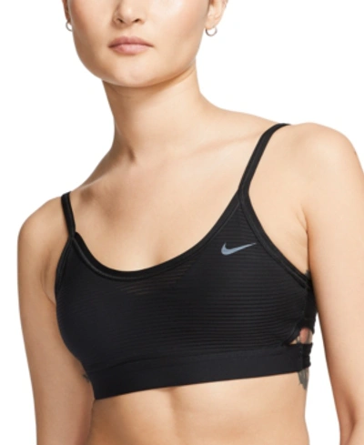 Shop Nike Women's Indy Dri-fit Shadow-stripe Low-impact Sports Bra In Black/white