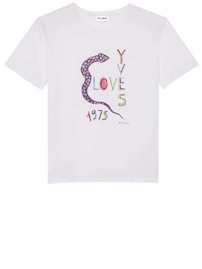 Shop Saint Laurent T-shirt Love Yves 1975 In White