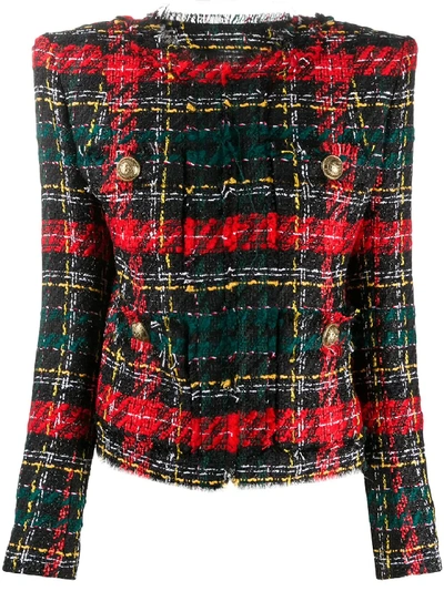 Shop Balmain Tweed Jacket In Red