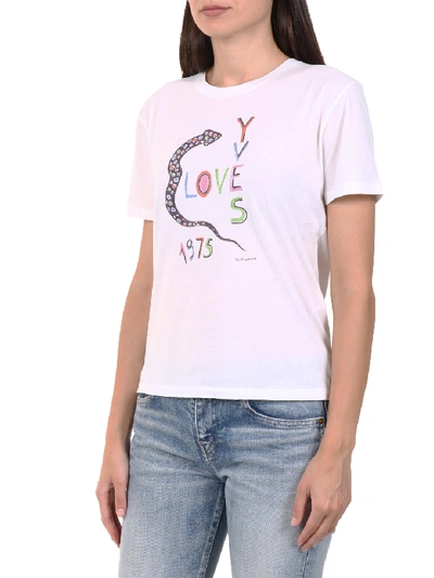 Shop Saint Laurent T-shirt Love Yves 1975 In White