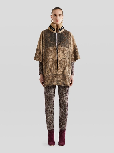 Shop Etro Cashmere And Fur Poncho In Beige