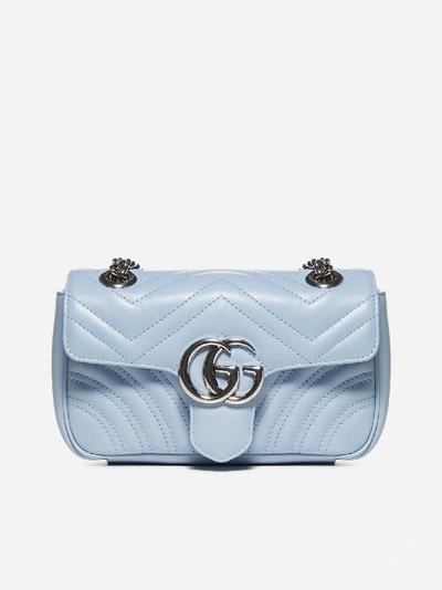 Shop Gucci Gg Marmont Quilted Leather Mini Bag In Sky Blue