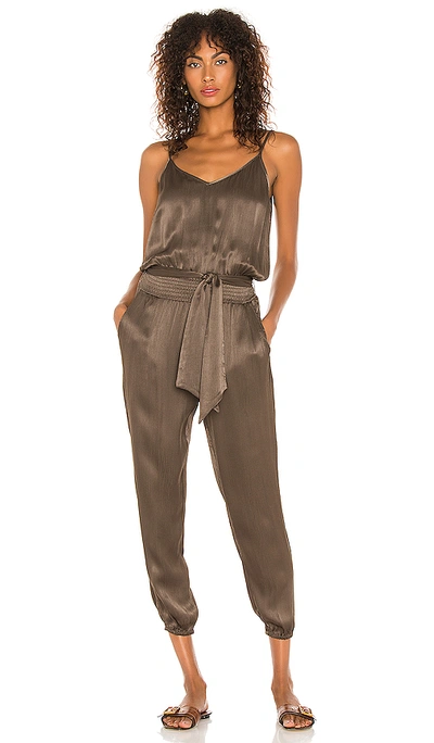 Shop Bobi Black Sleek Textured Woven Jumpsuit In Army