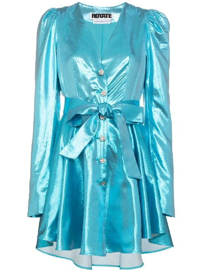 Shop Rotate Birger Christensen Emma Belted Lamé Mini Cocktail Dress In Blue