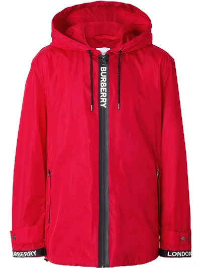 Shop Burberry Logo Tape Hooded Jacket In Red