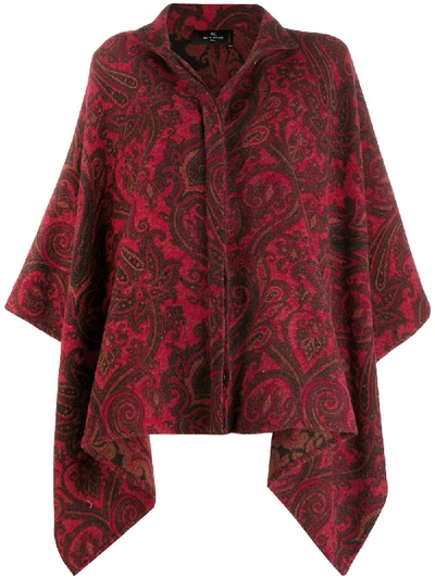Shop Etro Paisley Print Poncho Jacket In Red