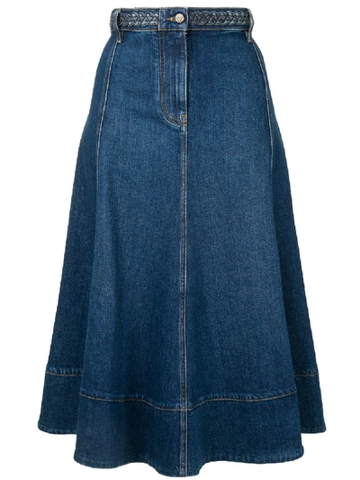Shop Valentino Flared High-waisted Denim Skirt In Blue