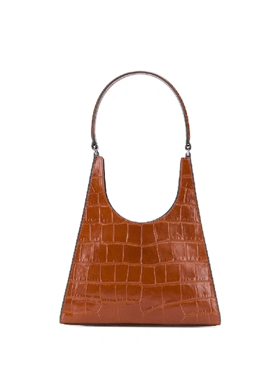 Shop Staud Rey Crocodile-effect Shoulder Bag In Brown