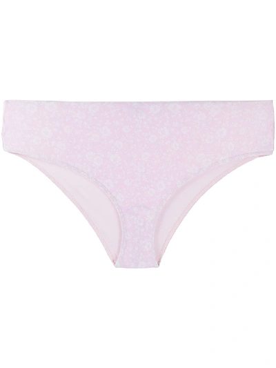 Shop Ganni Floral-print High-rise Bikini Bottom In Pink