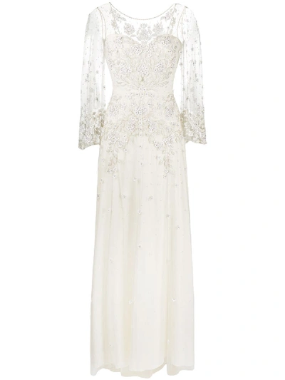 Shop Jenny Packham Apache Embroidered-tulle Wedding Gown In Neutrals