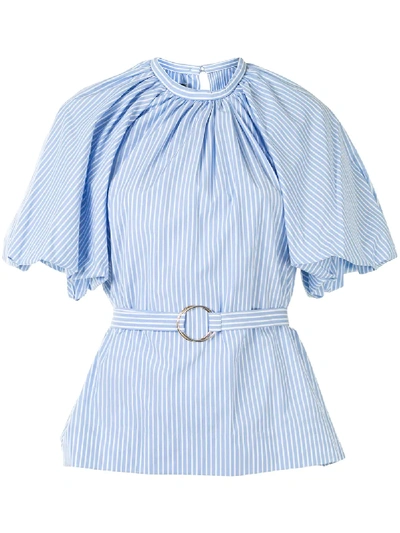 Shop Eudon Choi Puff-sleeved Pinstriped Blouse In Blue