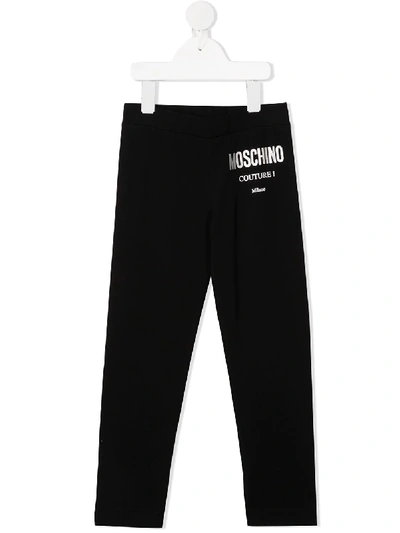 Shop Moschino Metallic Logo Print Leggings In Black