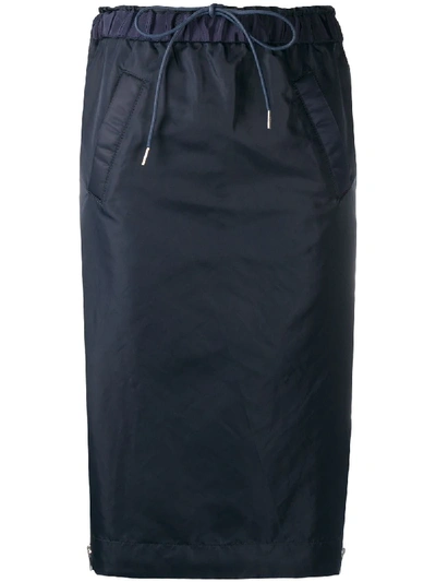 Shop Sacai Pleated Side A-line Skirt In Blue