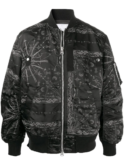 Sacai Bandana Print Bomber Jacket In Black | ModeSens